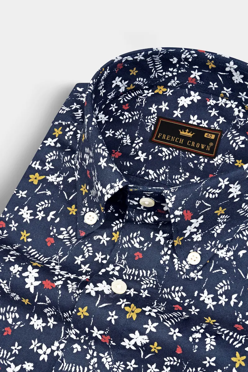 Haiti Blue Twill Printed Cotton Shirt 1