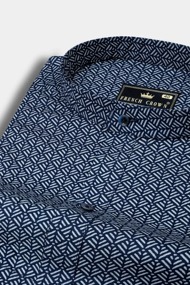 Haiti Blue Twill Printed Premium Cotton Shirt 1