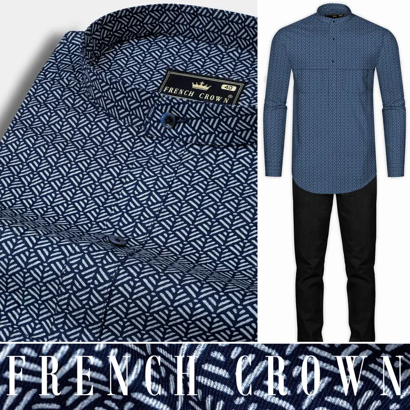 Haiti Blue Twill Printed Premium Cotton Shirt 10