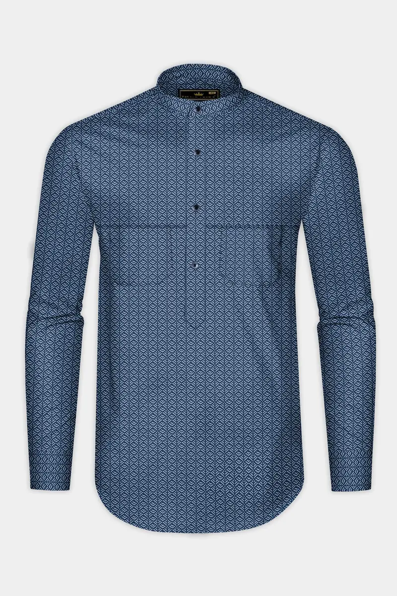 Haiti Blue Twill Printed Premium Cotton Shirt 4