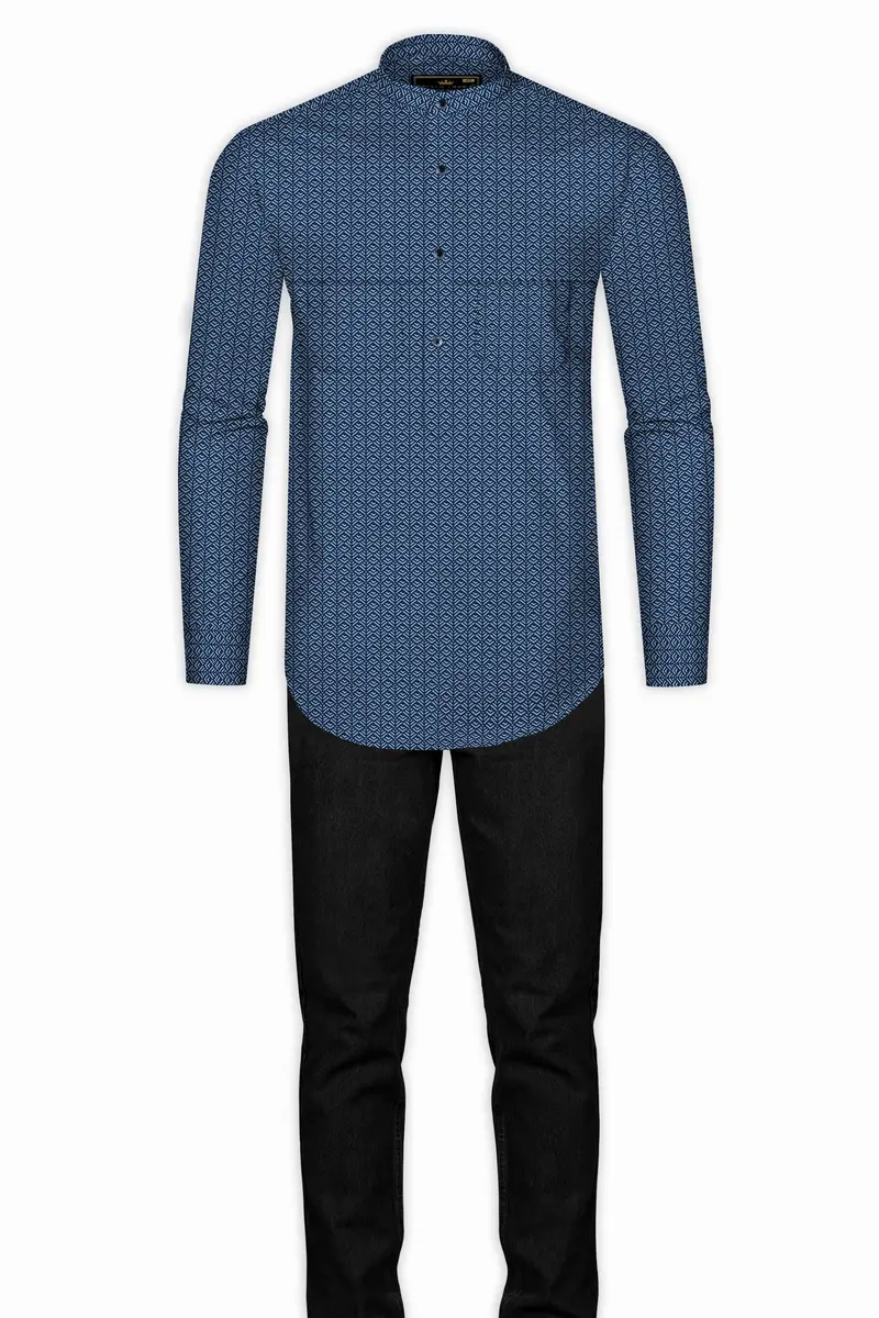 Haiti Blue Twill Printed Premium Cotton Shirt 6