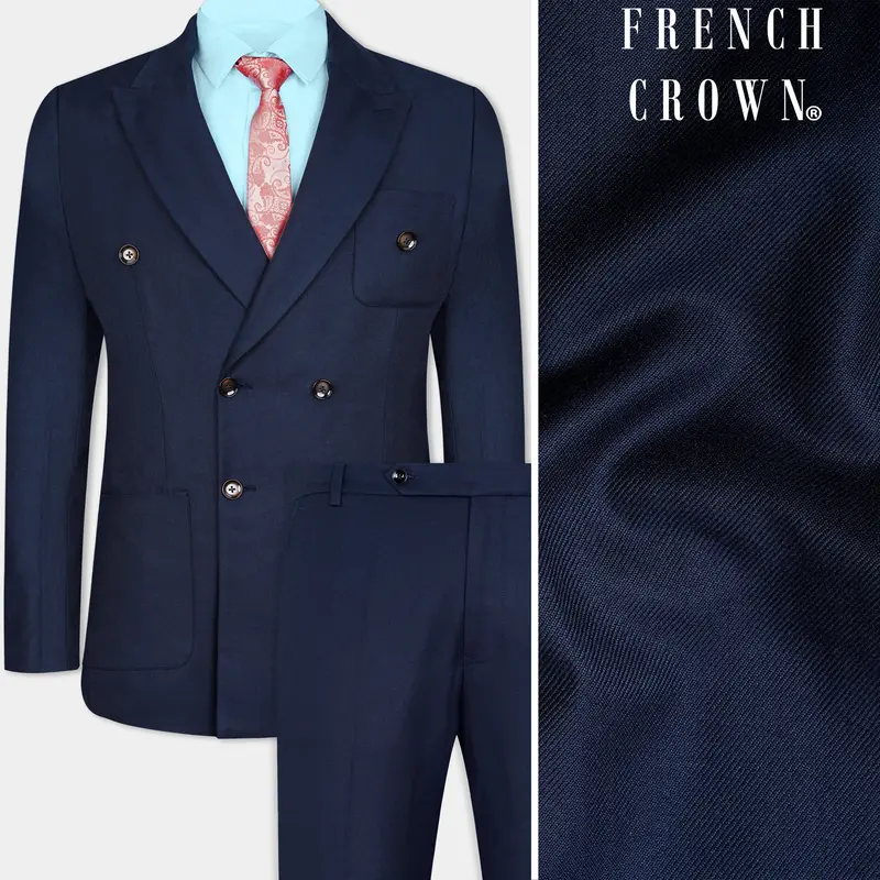 Haiti Blue Wool Rich Double Breasted Sports Suit 1