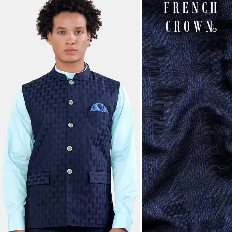 Haiti Blue Wool Rich Nehru Jacket 1
