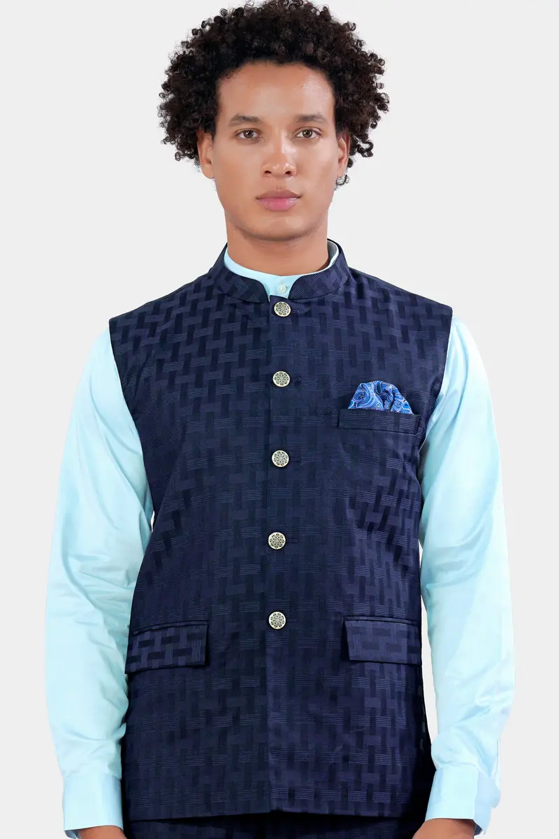 Haiti Blue Wool Rich Nehru Jacket 2