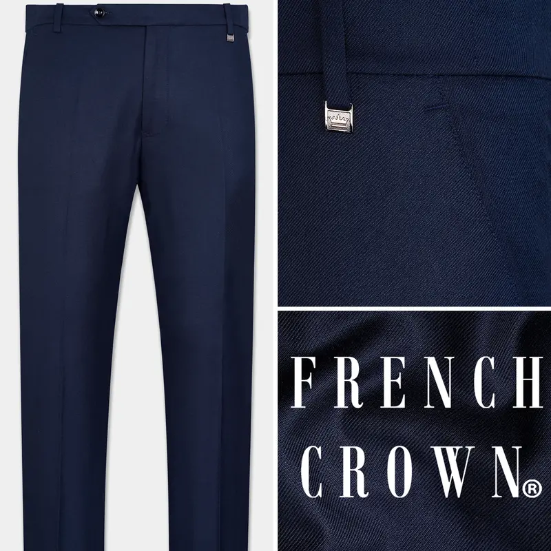 Haiti Blue Wool Rich Stretchable Waistband Pant 1