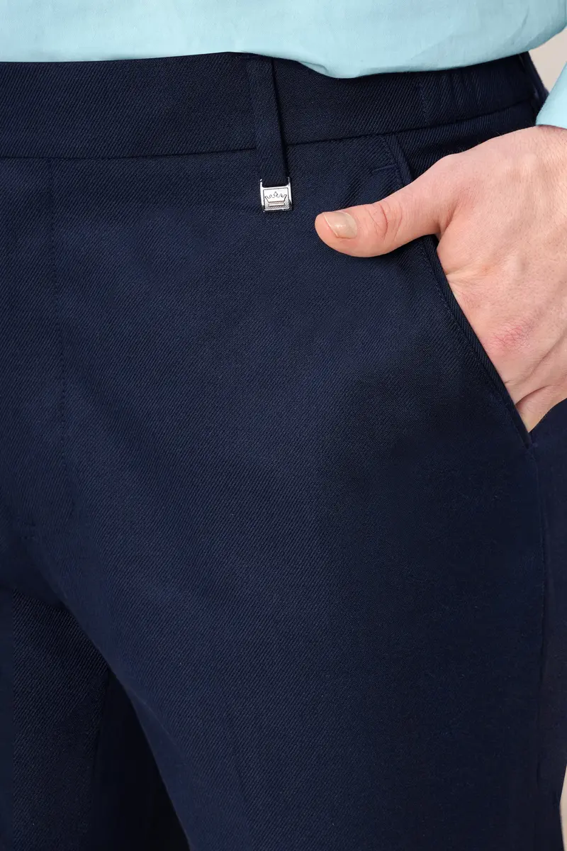 Haiti Blue Wool Rich Stretchable Waistband Pant 8
