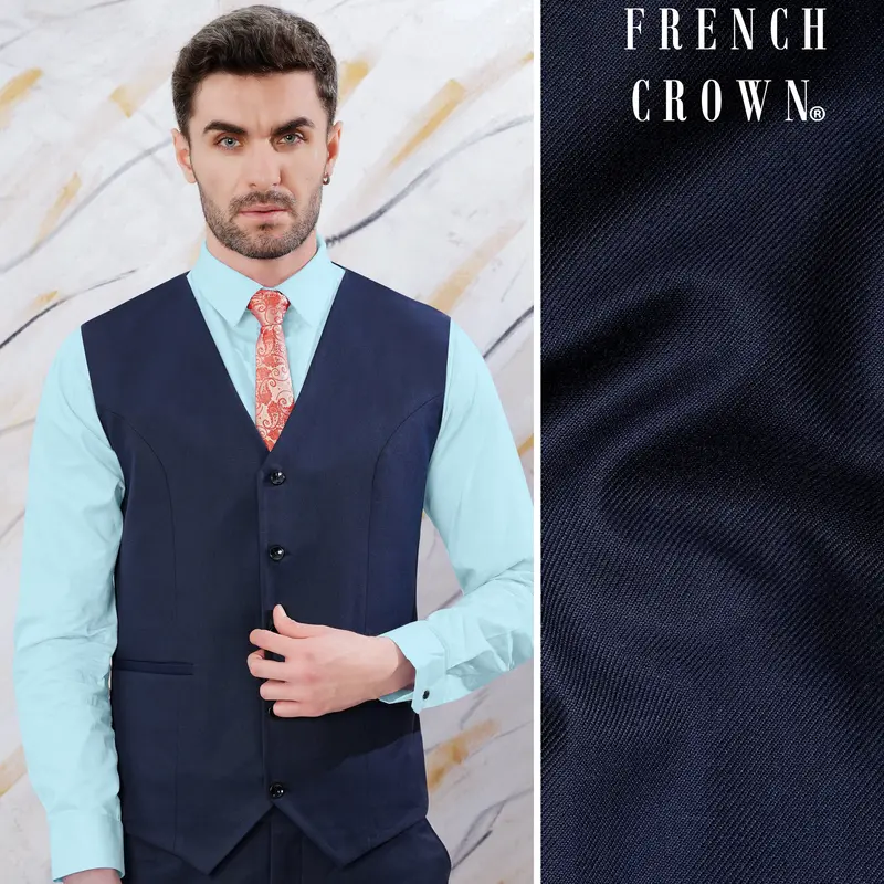 Haiti Blue Wool Rich Waistcoat 1