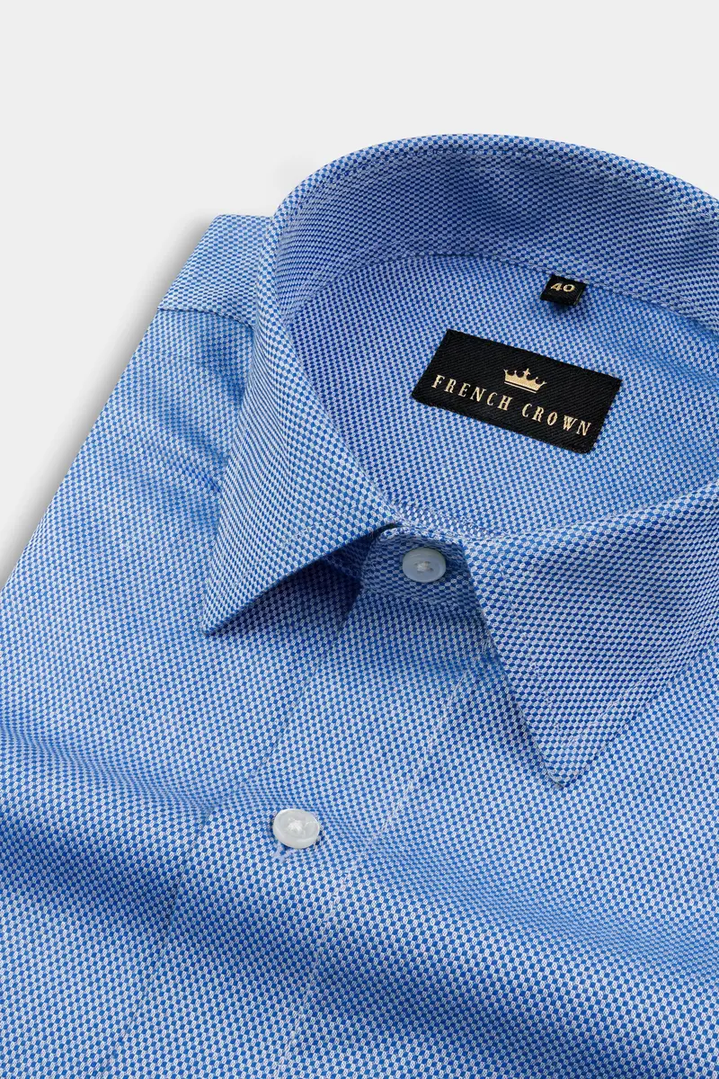 Haiti With Prelude Blue Dobby Textured Premium Giza Cotton Shirt 1