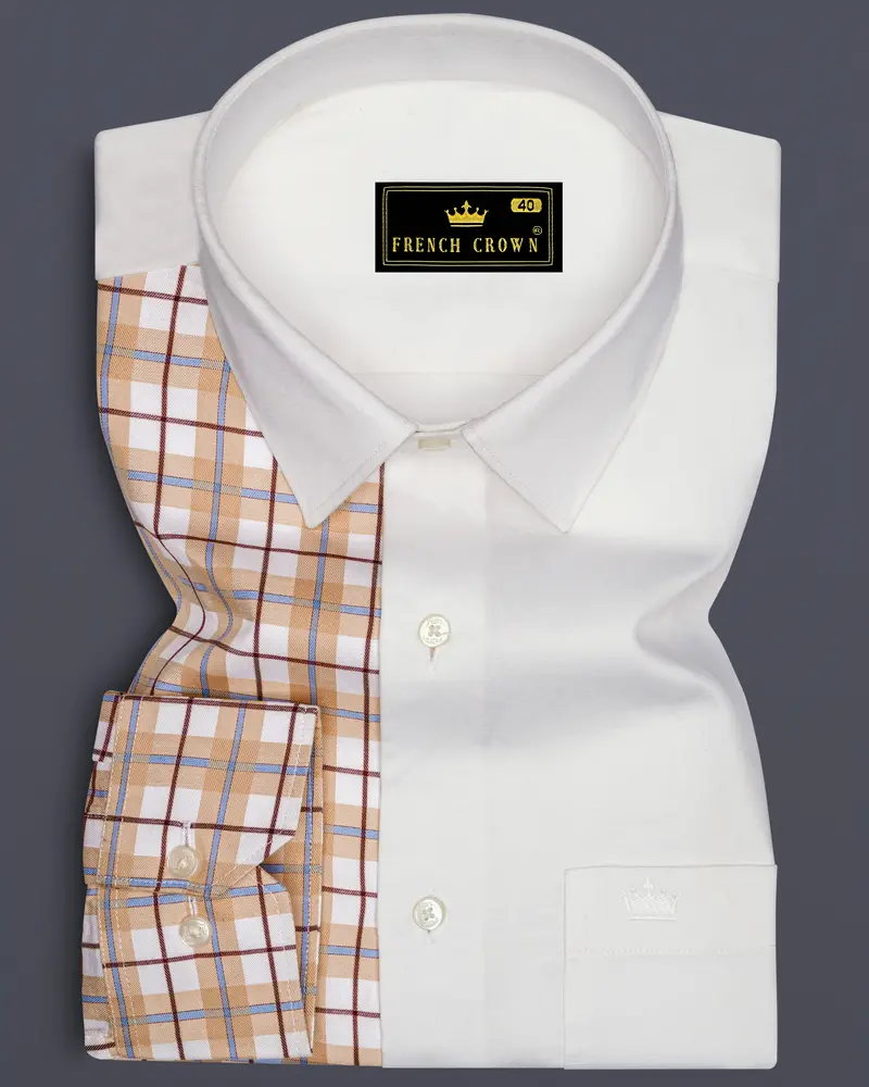 Half Almond Half White Plaid Super Soft Premium Cotton Shirt 1