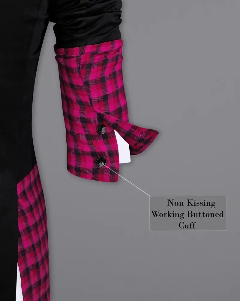 Half-Black And Half Jazzberry Pink Checkered Single-Breasted Premium Cotton Designer Blazer 10