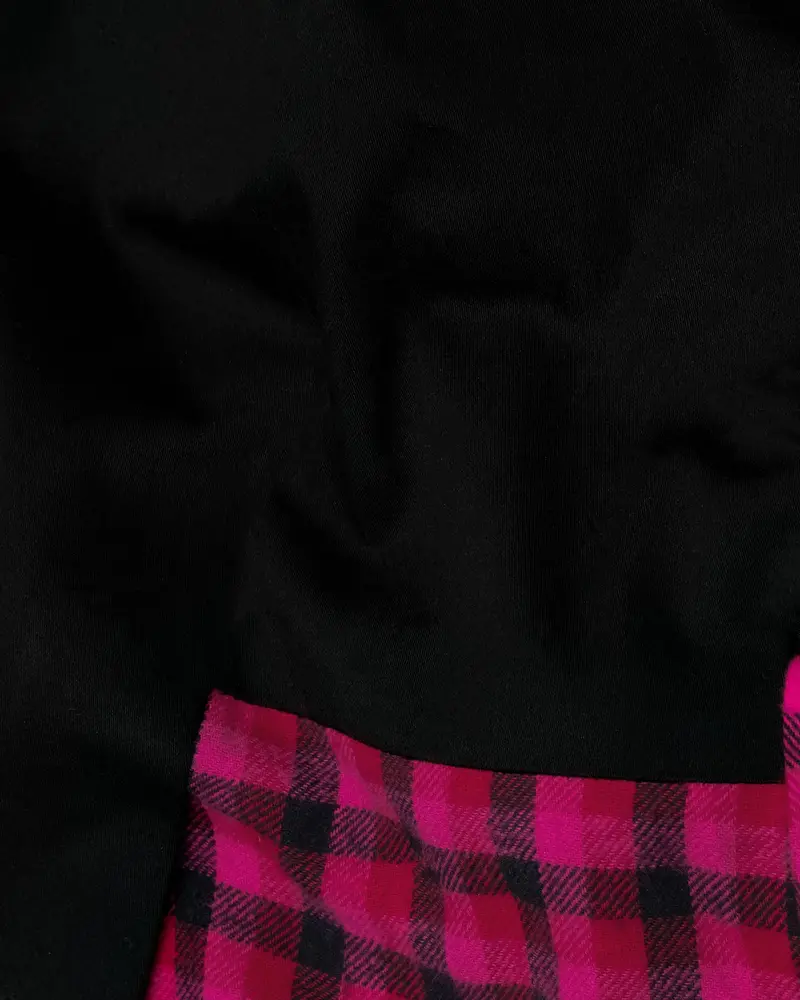 Half-Black And Half Jazzberry Pink Checkered Single-Breasted Premium Cotton Designer Blazer 3