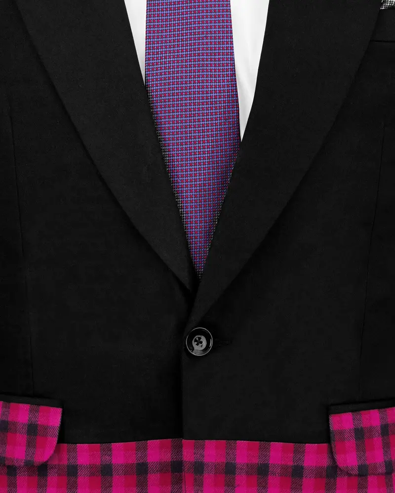 Half-Black And Half Jazzberry Pink Checkered Single-Breasted Premium Cotton Designer Blazer 4