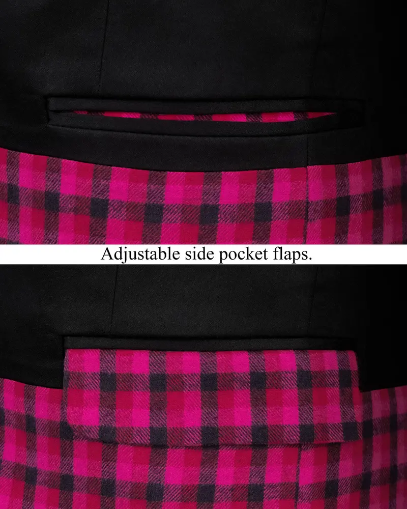 Half-Black And Half Jazzberry Pink Checkered Single-Breasted Premium Cotton Designer Blazer 5