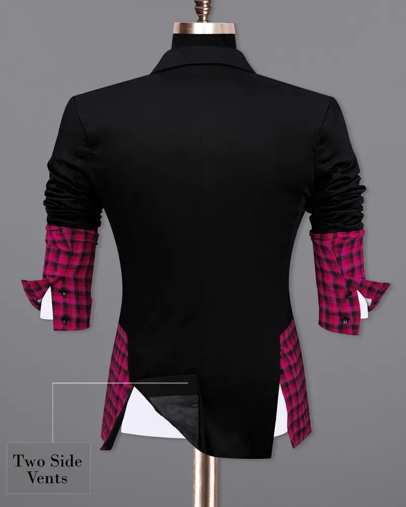 Half-Black And Half Jazzberry Pink Checkered Single-Breasted Premium Cotton Designer Blazer 9