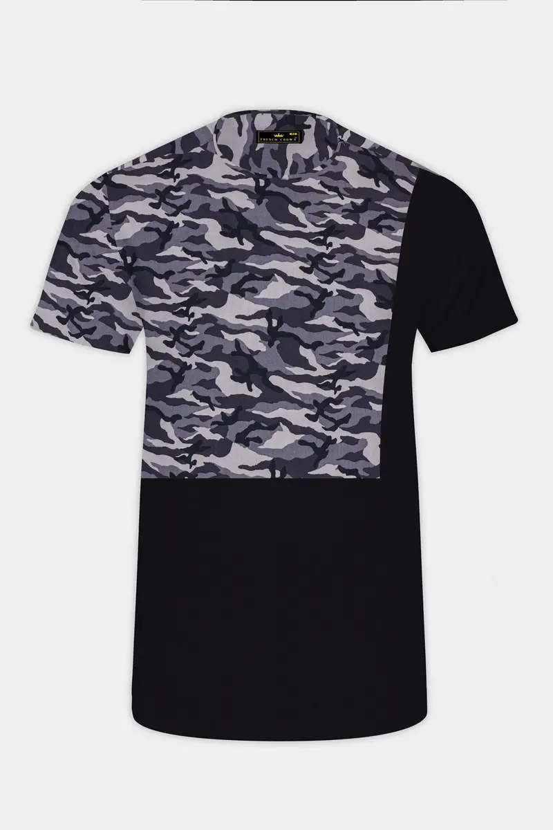 Half Camouflage Printed And Half-Black Royal Oxford Designer Bush Shirt 2