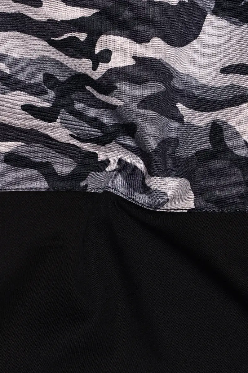 Half Camouflage Printed And Half-Black Royal Oxford Designer Bush Shirt 3