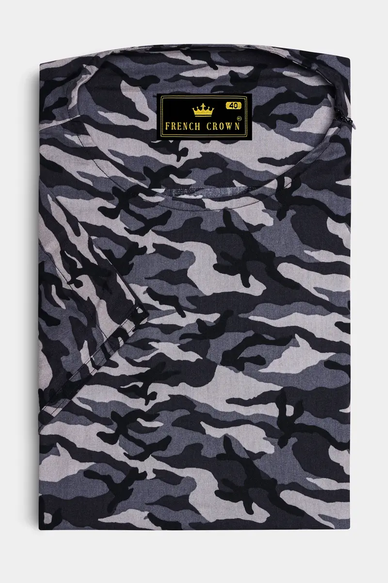 Half Camouflage Printed And Half-Black Royal Oxford Designer Bush Shirt 5