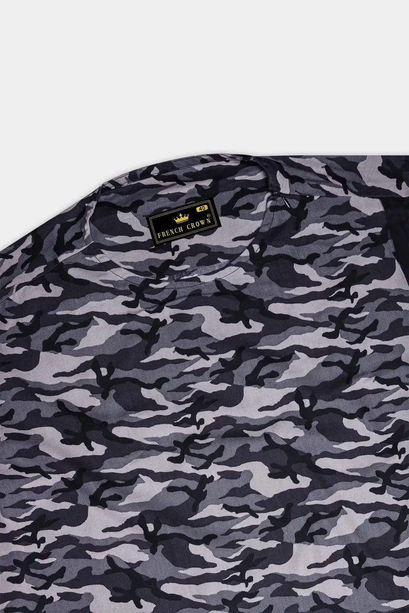 Half Camouflage Printed And Half-Black Royal Oxford Designer Bush Shirt 6