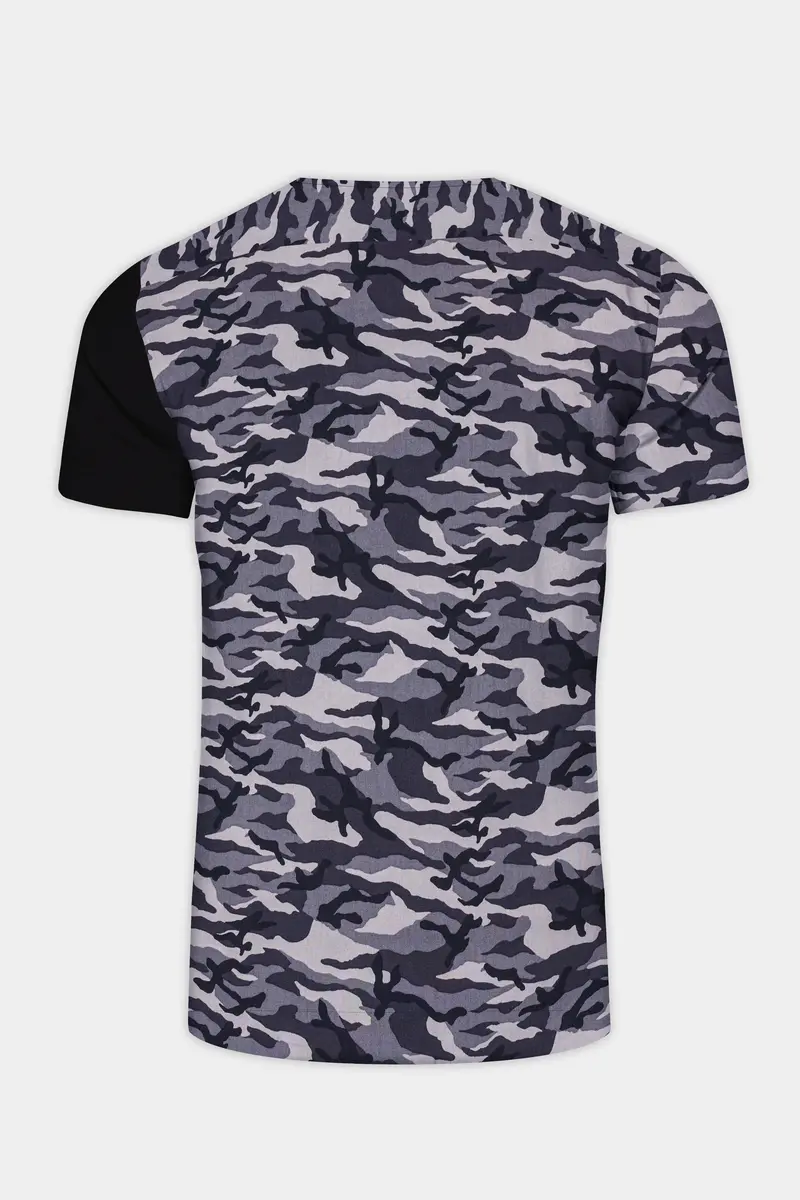 Half Camouflage Printed And Half-Black Royal Oxford Designer Bush Shirt 7