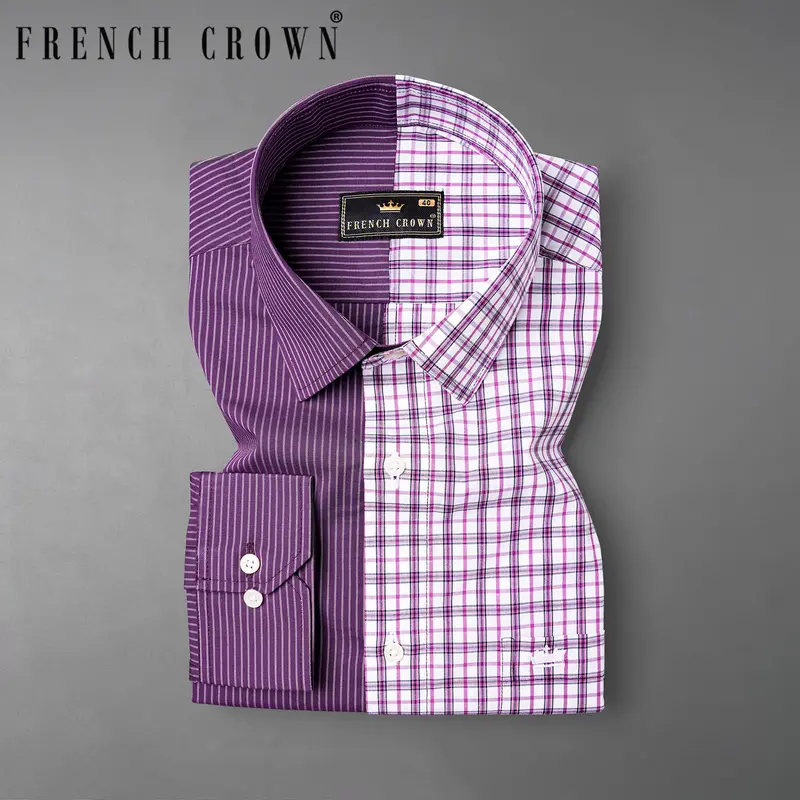 Half Checkered Half Striped Premium Cotton Designer Shirt 1