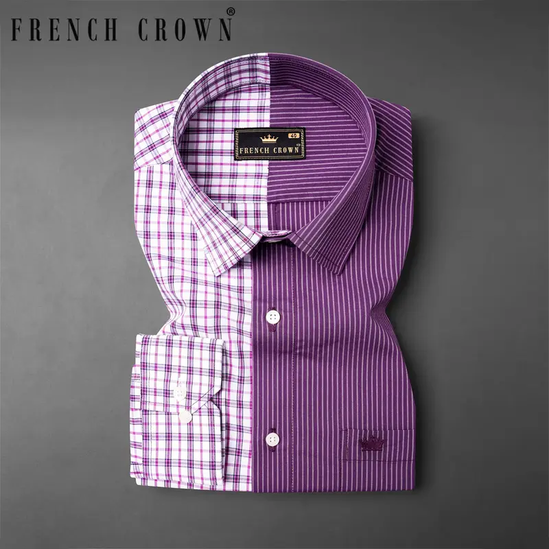 Half Checkered Half Striped Premium Cotton Designer Shirt 1
