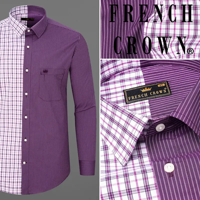 Half Checkered Half Striped Premium Cotton Designer Shirt 11