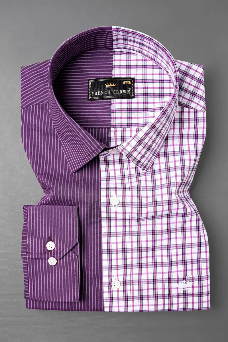 Half Checkered Half Striped Premium Cotton Designer Shirt 2