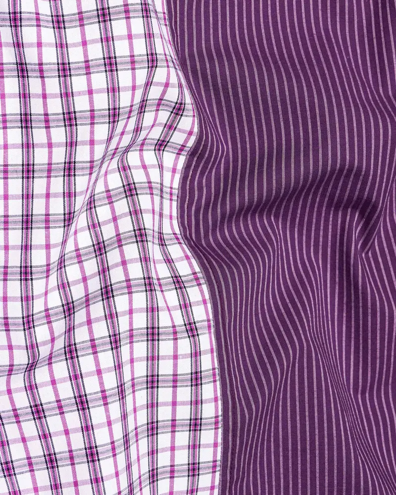 Half Checkered Half Striped Premium Cotton Designer Shirt 3