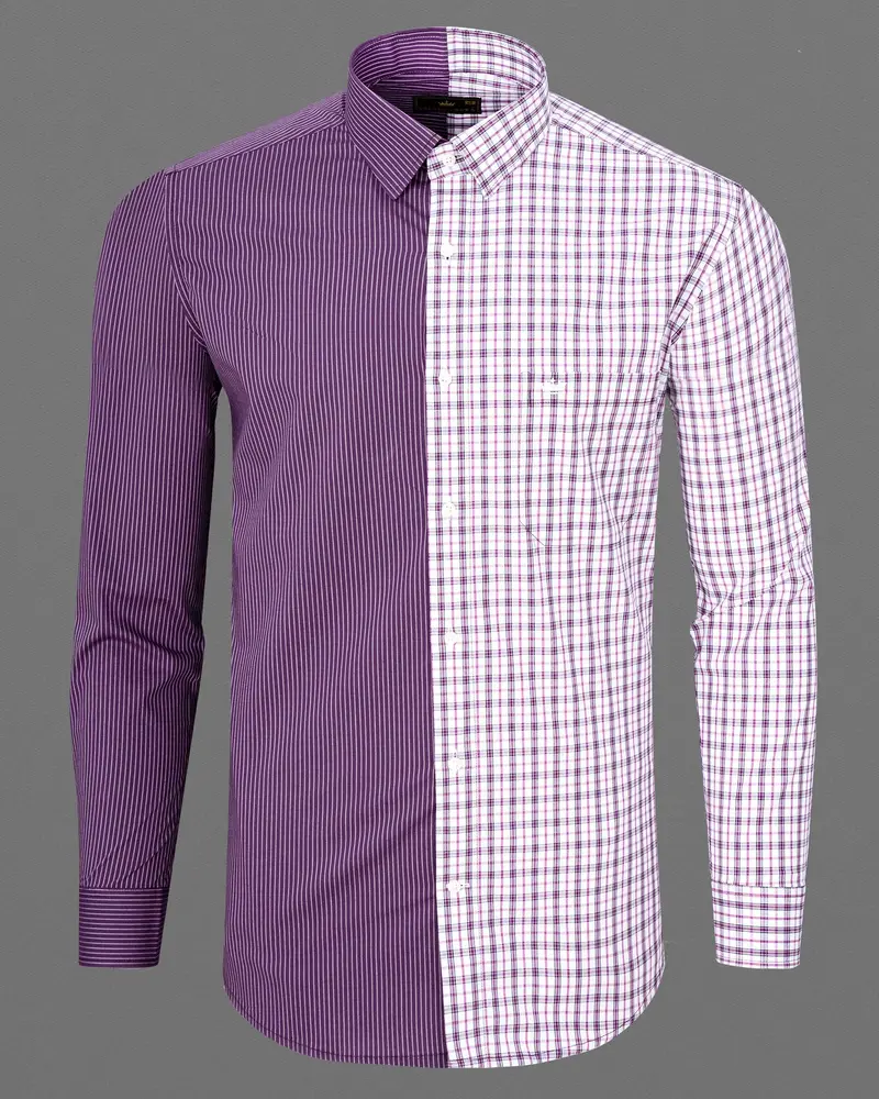 Half Checkered Half Striped Premium Cotton Designer Shirt 4