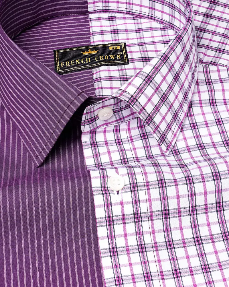 Half Checkered Half Striped Premium Cotton Designer Shirt 5