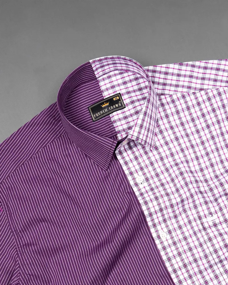 Half Checkered Half Striped Premium Cotton Designer Shirt 6