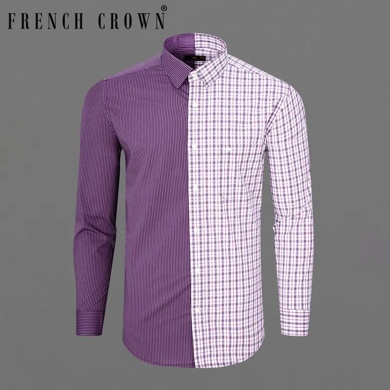 Half Checkered Half Striped Premium Cotton Designer Shirt 8