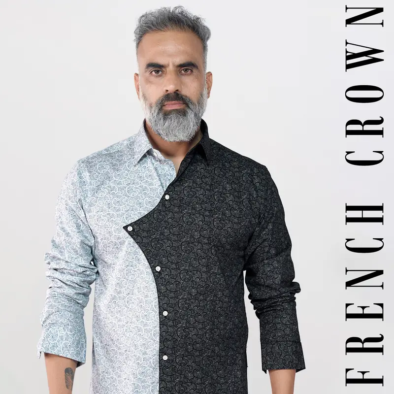 Half Lagoon Blue And Half Black Paisley Printed Super Soft Premium Cotton Designer Shirt 1