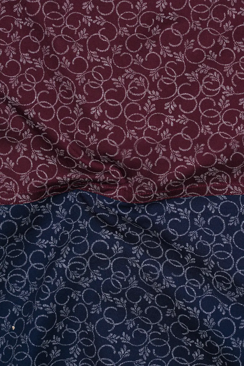 Half Lonestar Maroon And Half Ebony Clay Blue Ditsy Printed Twill Premium Cotton Designer Shirt 3