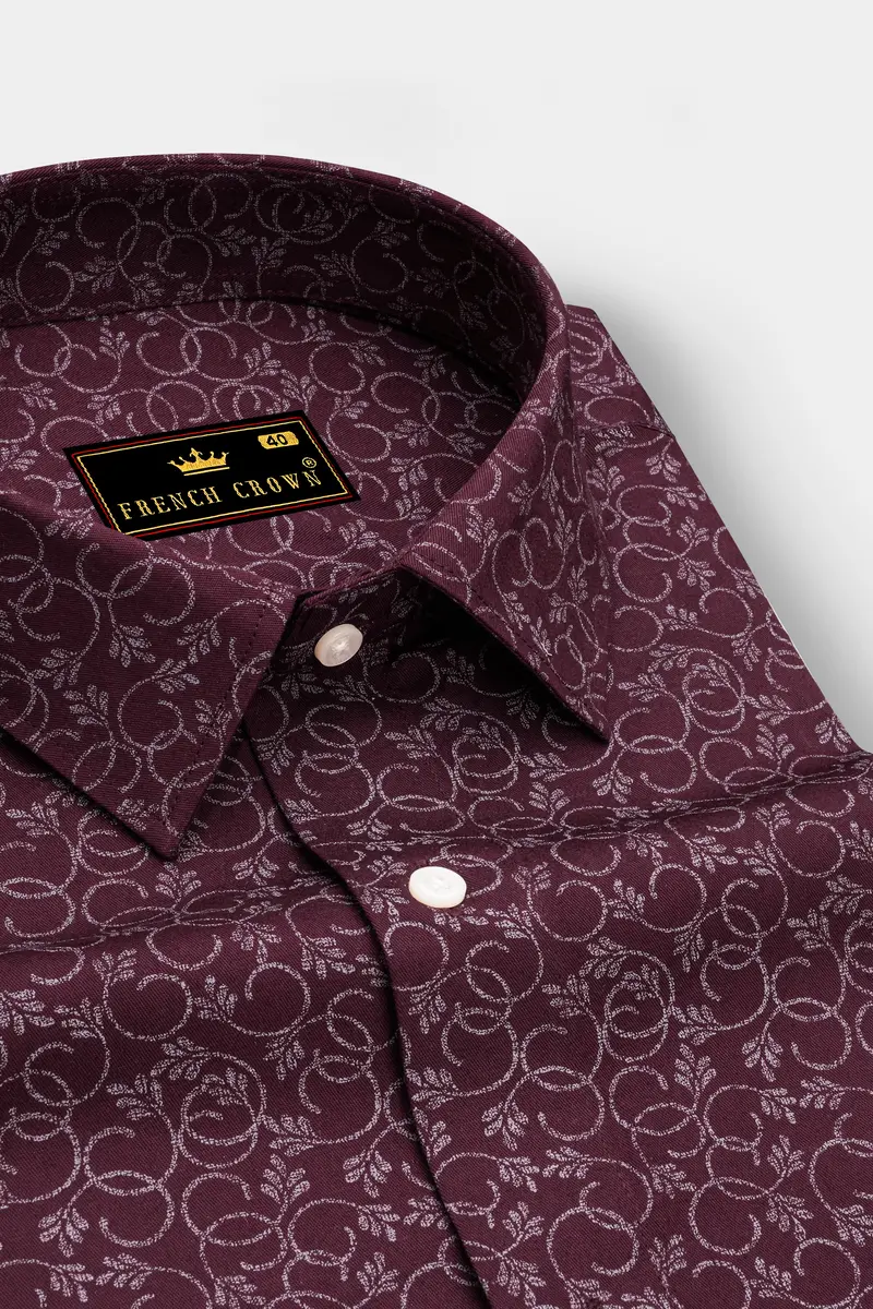 Half Lonestar Maroon And Half Ebony Clay Blue Ditsy Printed Twill Premium Cotton Designer Shirt 4