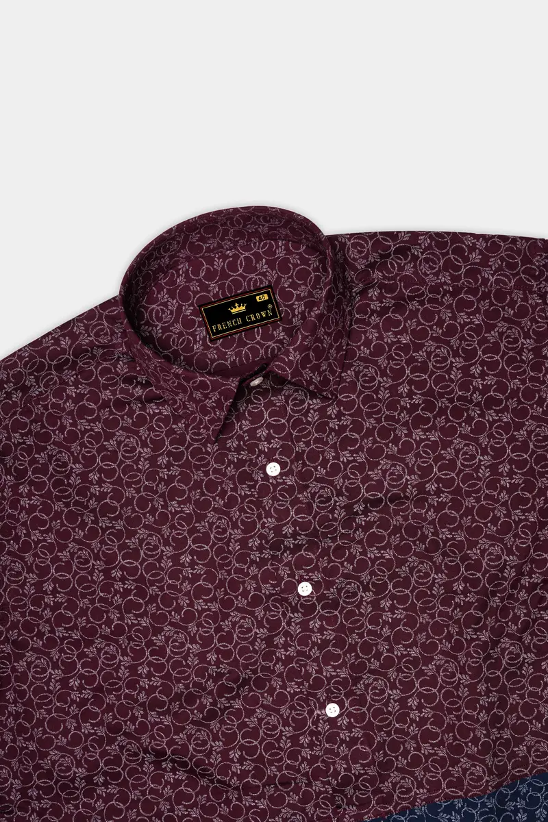Half Lonestar Maroon And Half Ebony Clay Blue Ditsy Printed Twill Premium Cotton Designer Shirt 6