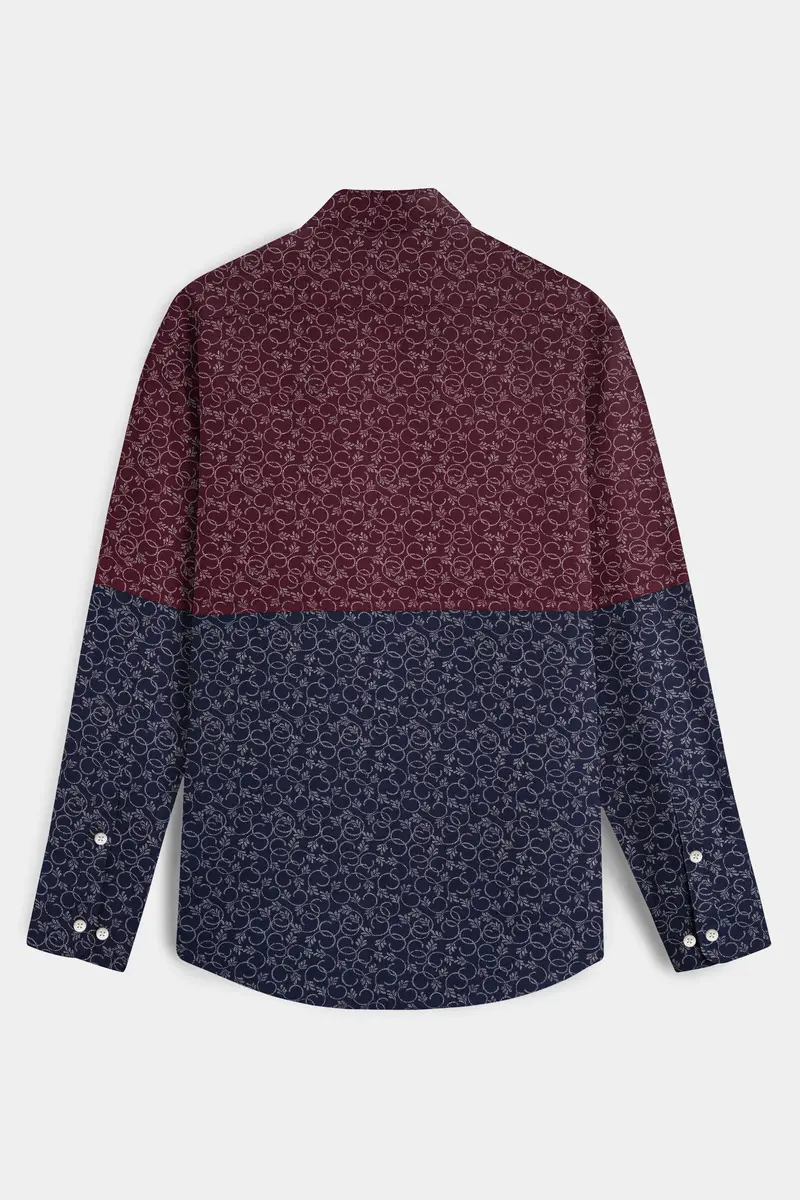 Half Lonestar Maroon And Half Ebony Clay Blue Ditsy Printed Twill Premium Cotton Designer Shirt 7