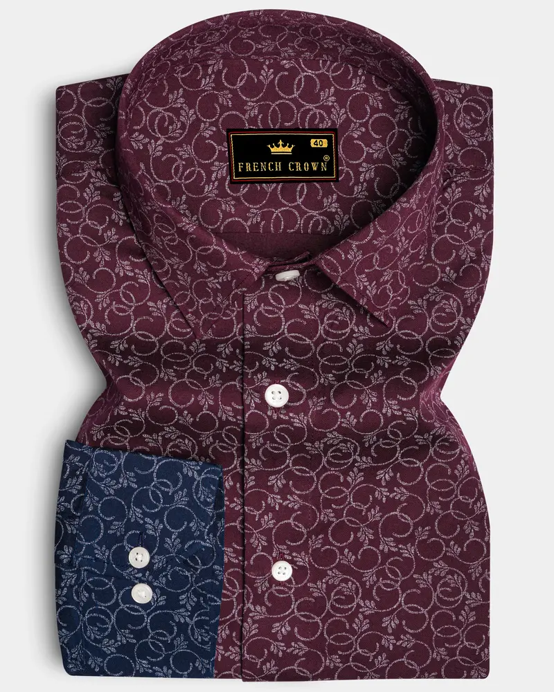Half Lonestar Maroon And Half Ebony Clay Blue Ditsy Printed Twill Premium Cotton Designer Shirt 8