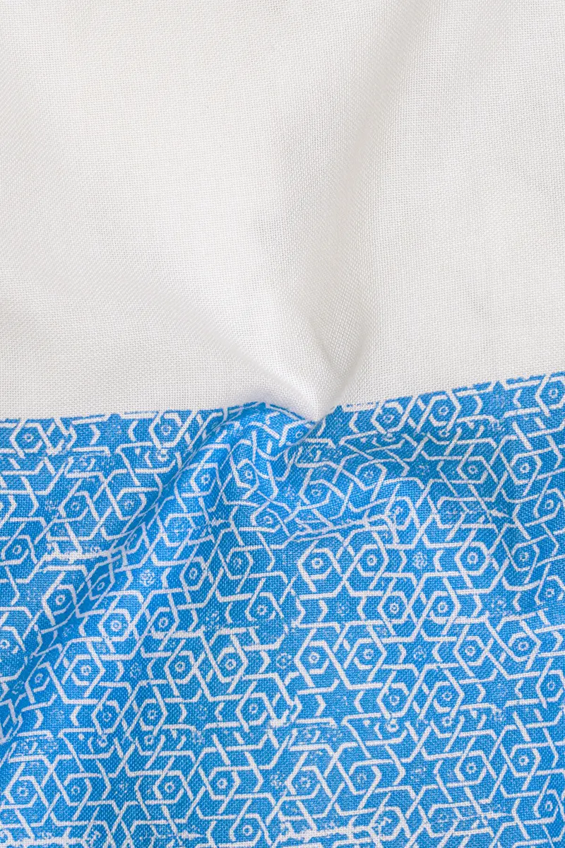 Half White And Half Anakiwa Sky Blue Printed Royal Oxford Designer Kurta Shirt 3