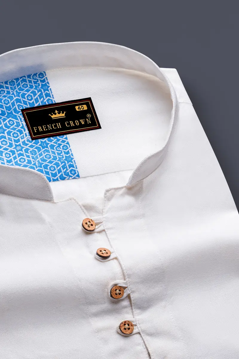 Half White And Half Anakiwa Sky Blue Printed Royal Oxford Designer Kurta Shirt 4