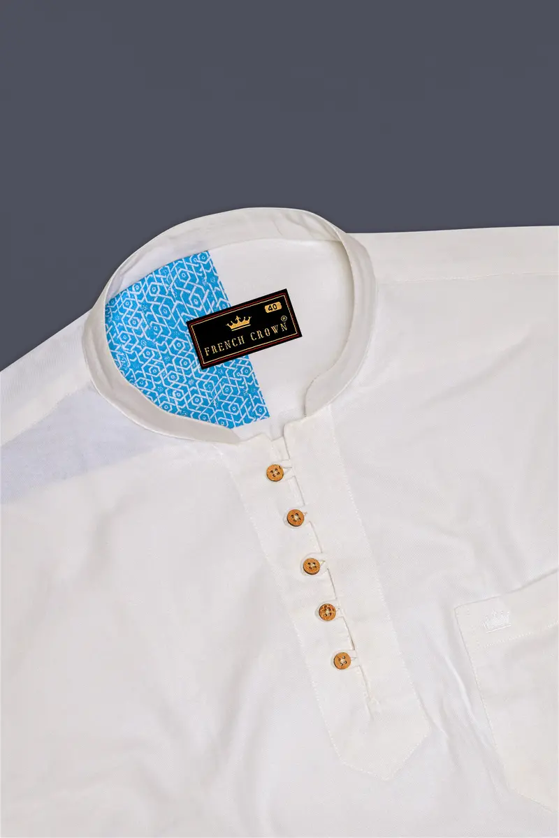 Half White And Half Anakiwa Sky Blue Printed Royal Oxford Designer Kurta Shirt 6
