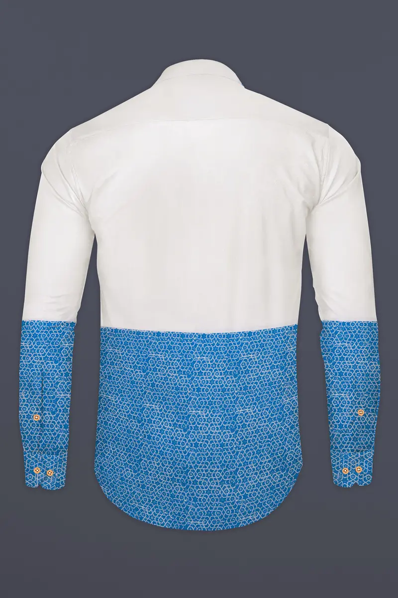 Half White And Half Anakiwa Sky Blue Printed Royal Oxford Designer Kurta Shirt 7