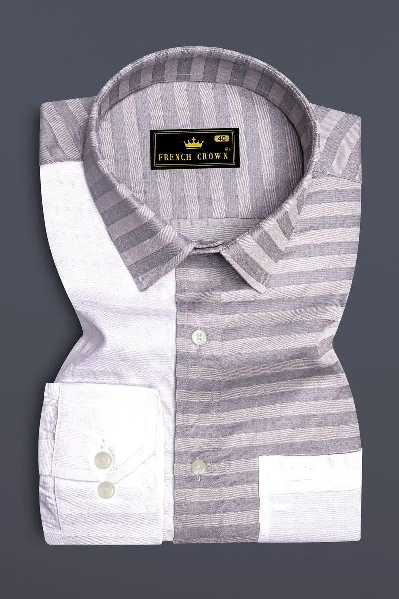 Half White And Half Grey Striped Twill Premium Cotton Designer Shirt 2