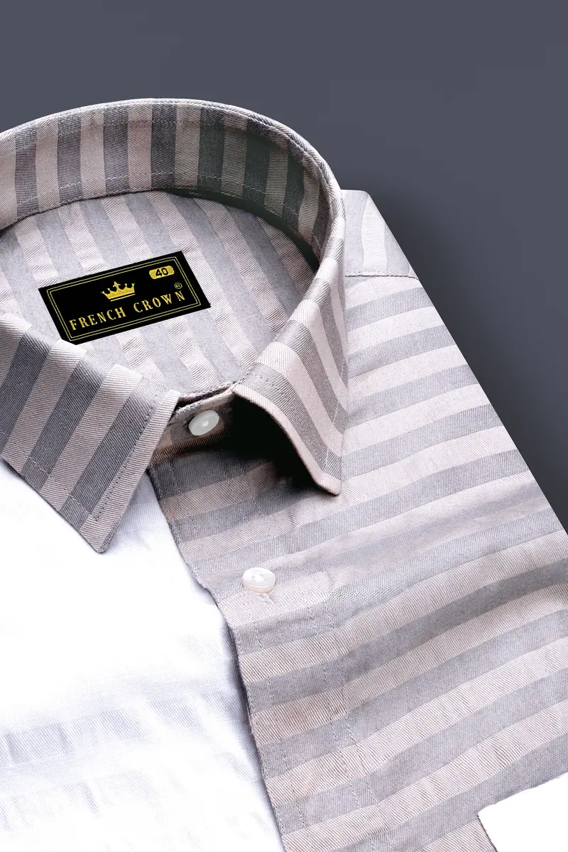 Half White And Half Grey Striped Twill Premium Cotton Designer Shirt 4
