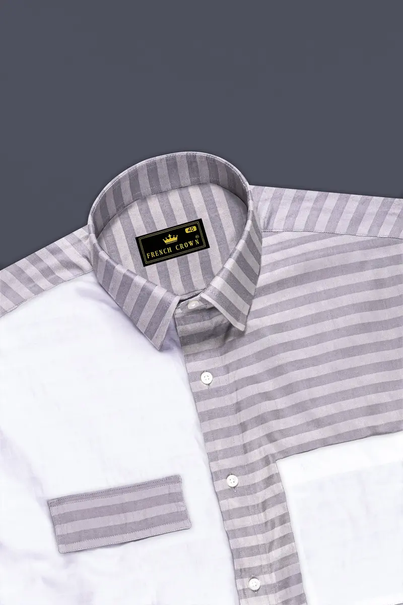Half White And Half Grey Striped Twill Premium Cotton Designer Shirt 5
