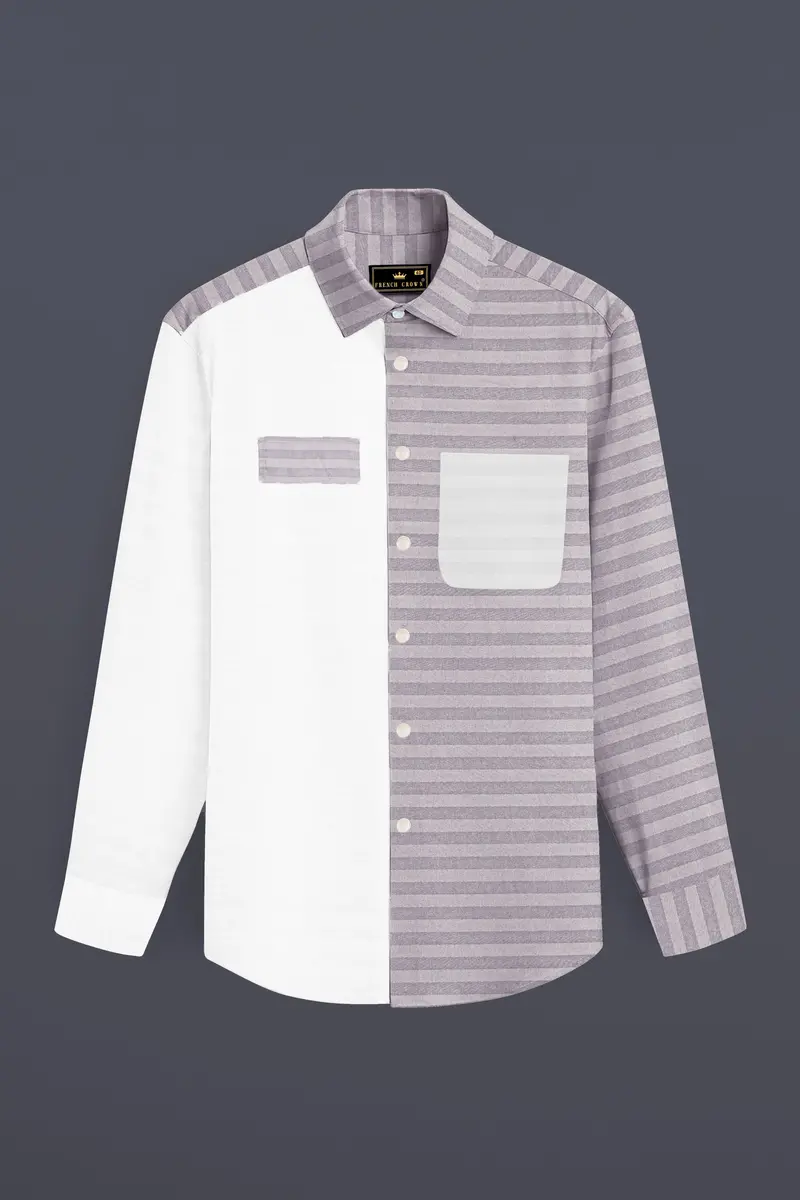 Half White And Half Grey Striped Twill Premium Cotton Designer Shirt 6