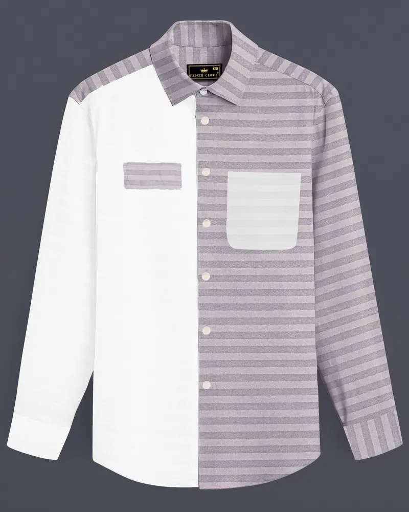 Half White And Half Grey Striped Twill Premium Cotton Designer Shirt 8