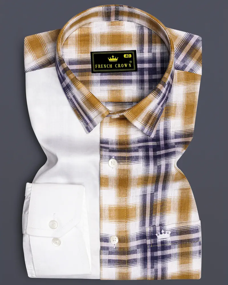 Half White Half Checkered Twill Premium Cotton Shirt 1