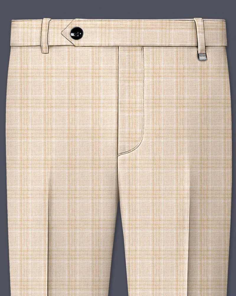 Hampton Beige Wool Rich Plaid Pant 1
