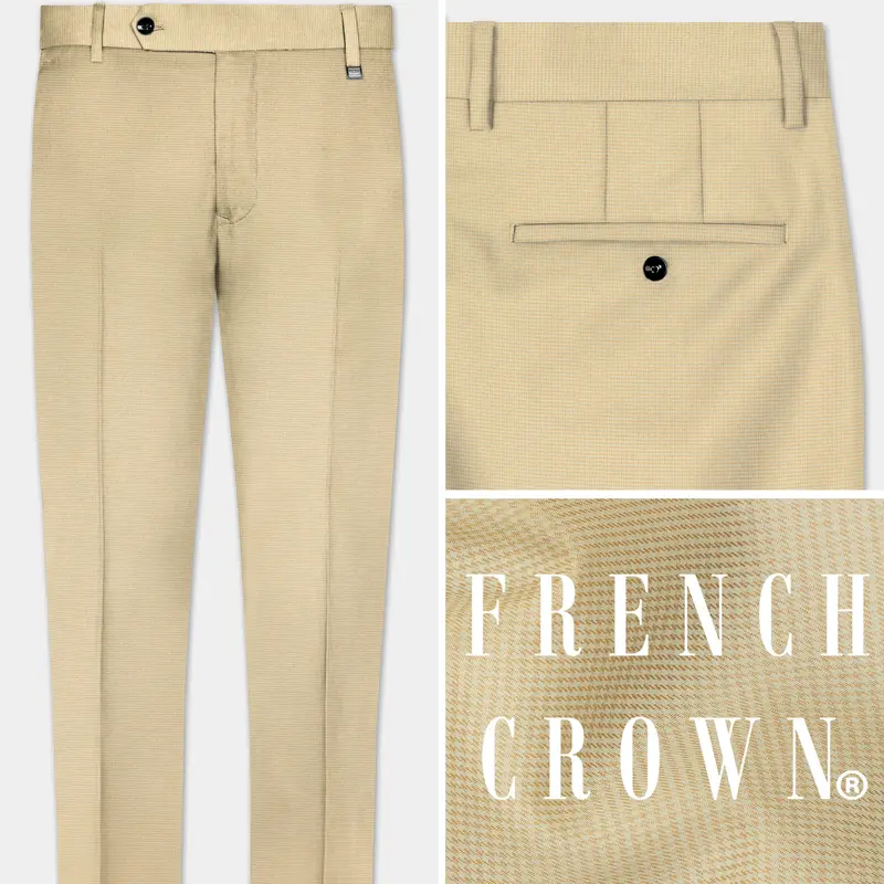 Hampton Cream Houndstooth Textured Wool Rich Pant 1